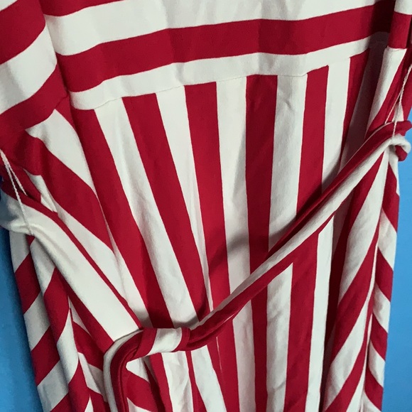 LOFT Plus Red & White Striped Fit and Flare Dress with Sash Belt in Size 14 - Picture 5 of 5